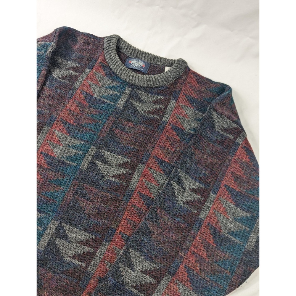 Vintage Knights Bridge Mens Size Large Knit Sweater Geometric Pattern Wool Blend